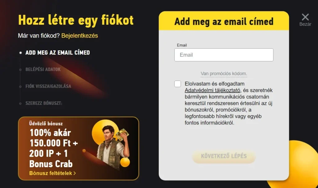 Fezbet Casino regisztráció lépései